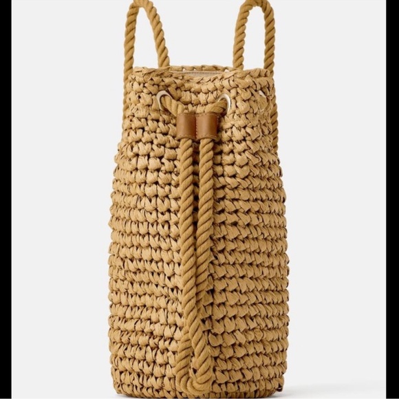 Zara Raffia Duffle Rope Backpack Bag Natural - Picture 2 of 7